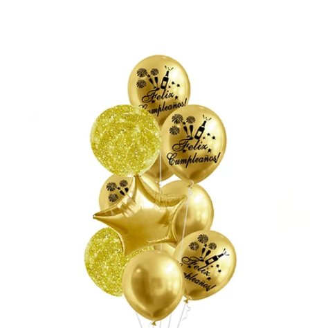 Set Globos Latex Dorado Feliz Cumpleaños 11 Pcs-1