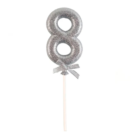Topper Nº 8 Color Plata Glitter 18cm-0