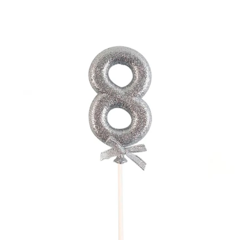 Topper Nº 8 Color Plata Glitter 18cm-1