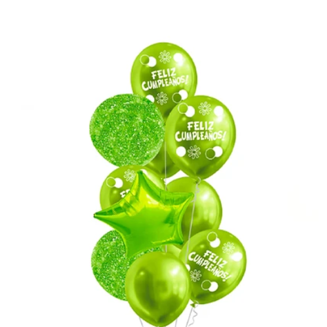 Set De Globos 11pcs De Latex Verde Feliz Cumpleaños -1