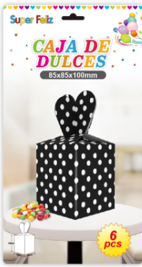 CAJAS PARA DULCES X 6PCS NEGRA CON LUNARES-0