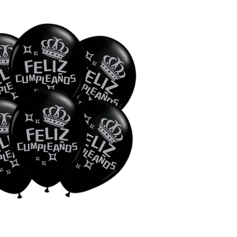 Globos De Latex Negro Feliz Cumpleaños Con Corona 6Pcs 30Cm-1