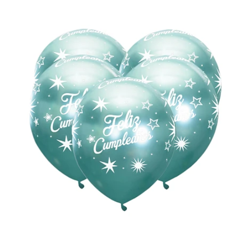 Globo Cromado Feliz Cumpleaños Verde 5pcs 30cm-0