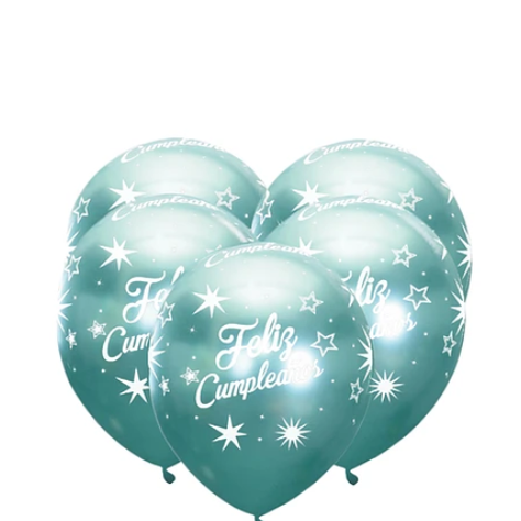 Globo Cromado Feliz Cumpleaños Verde 5pcs 30cm-1