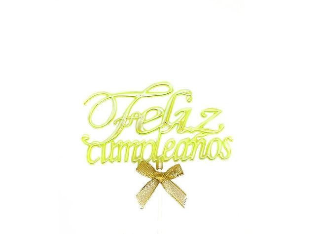 TOPPER TORTA FELIZ CUMPLEANOS AMARILLO GLOW X1 UNI-1