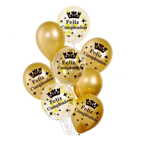 Set De Globos Latex Feliz Cumpleaños Dorado 9 Pcs-0