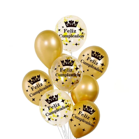 Set De Globos Latex Feliz Cumpleaños Dorado 9 Pcs-1