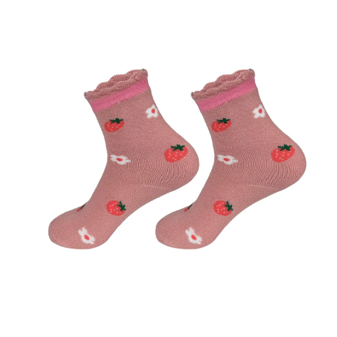 Calcetines De Bebe Niña Estampado Frutilla Algodon 12 Unid-1