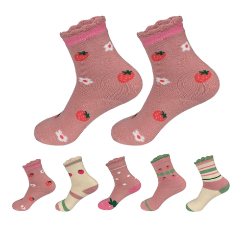 Calcetines De Niña Estampado Frutilla Algodon Talla 6-9 12 Unid-0