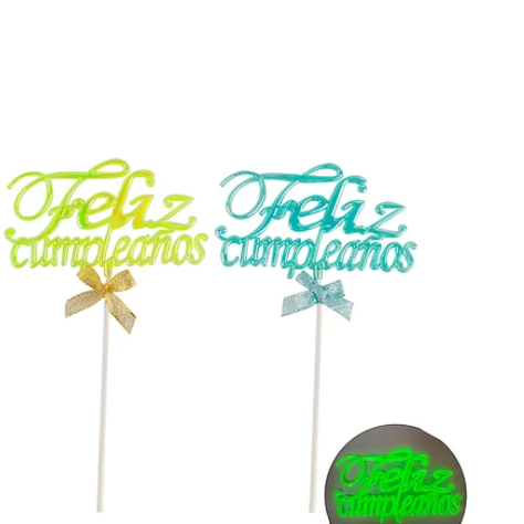 Topper Luminoso Feliz Cumpleaños Color Aleatorio 12,5x21,5cm-1