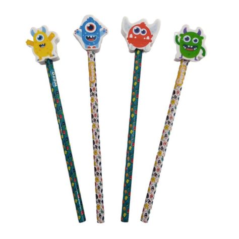 SET 24PCS LAPICES CON GOMA 2D MONSTER.-0