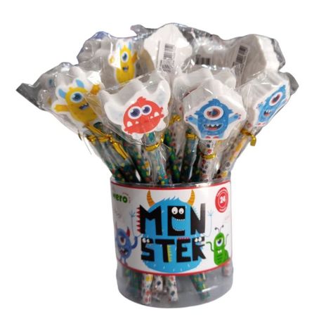 SET 24PCS LAPICES CON GOMA 2D MONSTER.-1