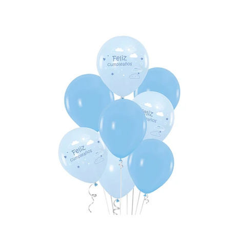 Set De Globos De Látex Nube Feliz Cumpleaños Azul 8Pcs-0