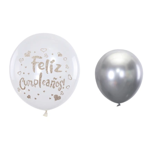 Set De Globos Plateados Feliz Cumpleaños 7pcs-0
