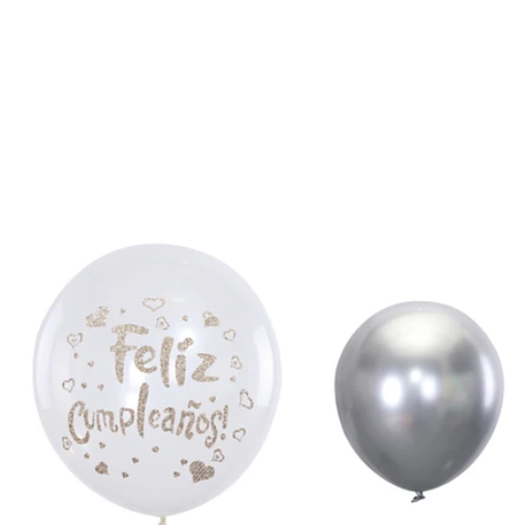 Set De Globos Plateados Feliz Cumpleaños 7pcs-1