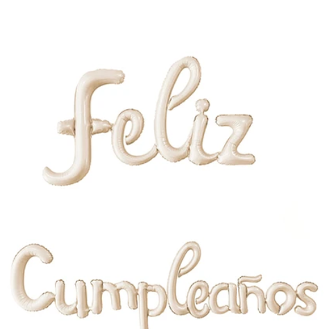 Set De Globos Metalico Feliz Cumpleaños Color Beige-1