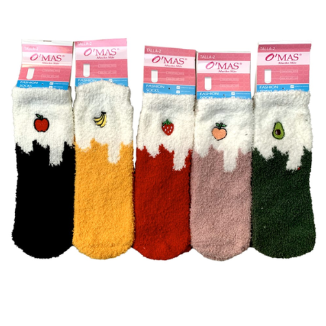 Calcetines Plush Niña Corte Medio Estampado Frutal 12 Unid-1