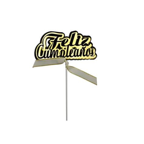 Topper Dorado Ffeliz Cumpleaños 14x21cm-0