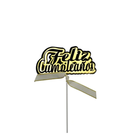 Topper Dorado Ffeliz Cumpleaños 14x21cm-1