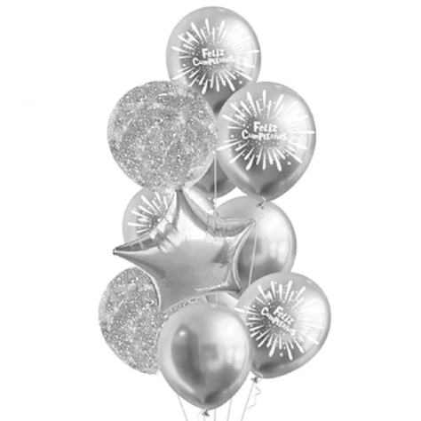 Set Globos Plateado Feliz Cumpleaños 11Pcs-0