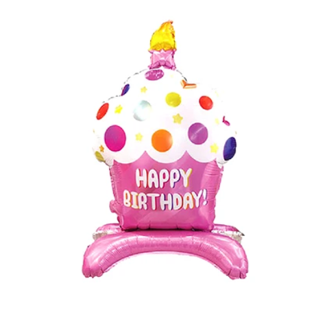 Globo Metálico Cupcake Happy Birthday Rosa 52x87Cm-0