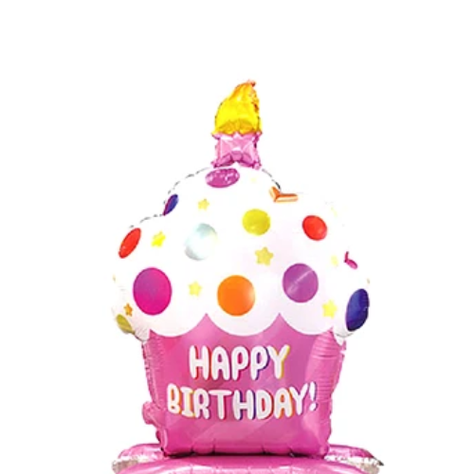 Globo Metálico Cupcake Happy Birthday Rosa 52x87Cm-1