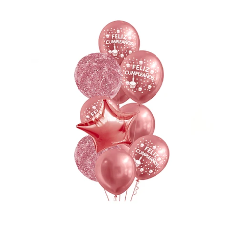 Set De Globos Latex Oro Rosa Feliz Cumpleaños 11Pcs-0