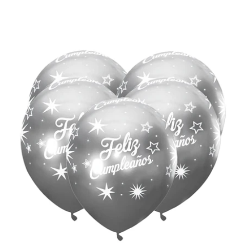 Globos Cromado Feliz Cumpleaños Plateado 5pcs 30cm-1