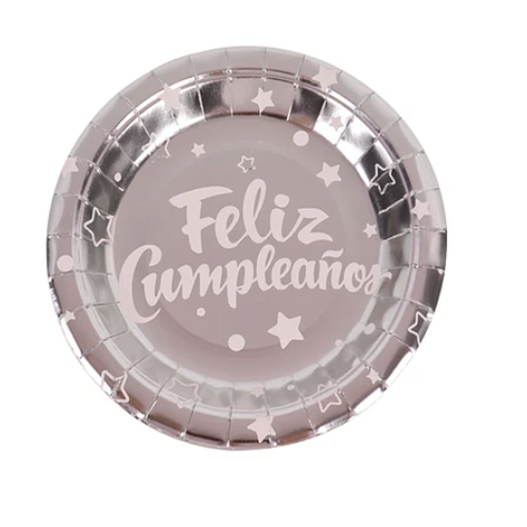 Plato Plateado Feliz Cumpleaños 6 pcs 18cm-0