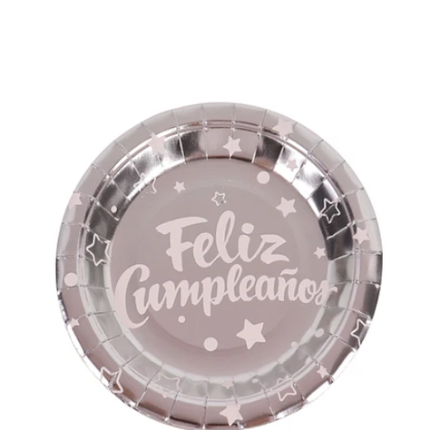 Plato Plateado Feliz Cumpleaños 6 pcs 18cm-1