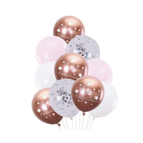 Set De Globos Feliz Cumpleaños Oro Rosa 10pcs-0