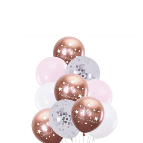 Set De Globos Feliz Cumpleaños Oro Rosa 10pcs-1