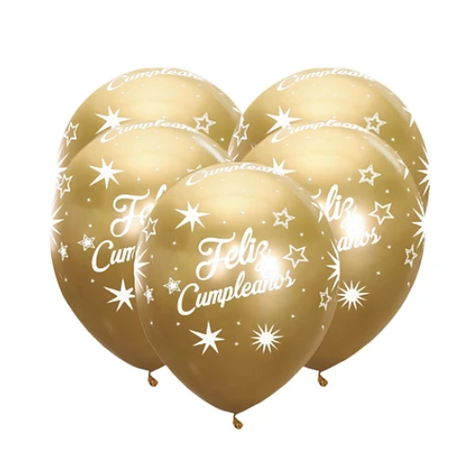 Globo Cromado Feliz Cumpleaños Dorado 5pcs 30cm-0