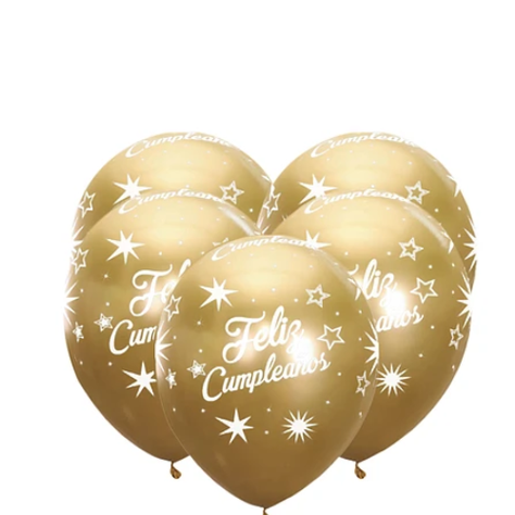 Globo Cromado Feliz Cumpleaños Dorado 5pcs 30cm-1