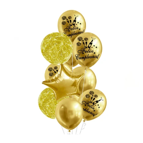 Set Globos Latex Dorado Feliz Cumpleaños 11Pcs-0