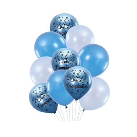 Set De Globos Feliz Cumpleaños 10pcs Azul-0