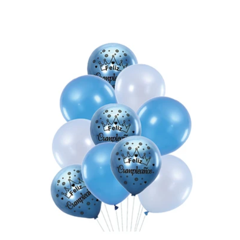 Set De Globos Feliz Cumpleaños 10pcs Azul-1