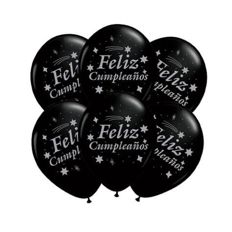 Set De Globos Latex Feliz Cumpleaños Con Letras Plateadas-0