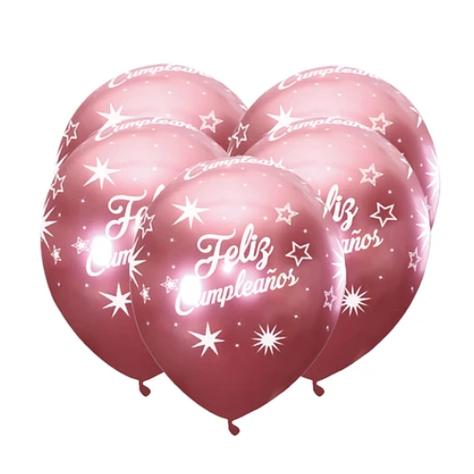 Globo Cromado Feliz Cumpleaños Rojo 5pcs 30cm-0