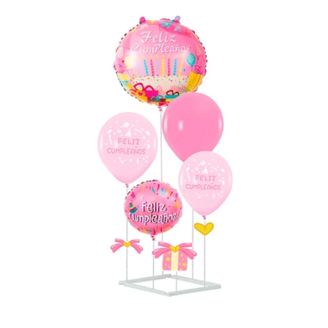 Set De Globos Feliz Cumpleaños Rosa Con Base 6pcs-0