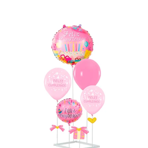 Set De Globos Feliz Cumpleaños Rosa Con Base 6pcs-1