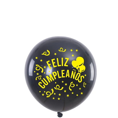 Globos De Látex Negro Estampado Cumpleaños 5pcs 30cm-1