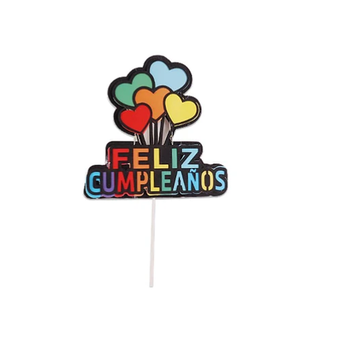 Topper Corazones Feliz Cumpleaños Con Luces 12.7x22cm-0
