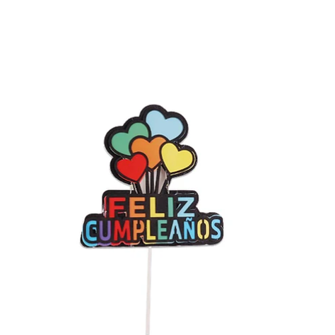 Topper Corazones Feliz Cumpleaños Con Luces 12.7x22cm-1