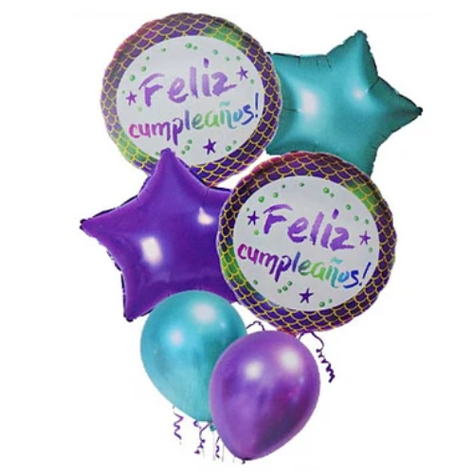 Set De Globos Feliz Cumpleaños Morado Azul-0
