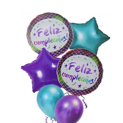 Set De Globos Feliz Cumpleaños Morado Azul-1