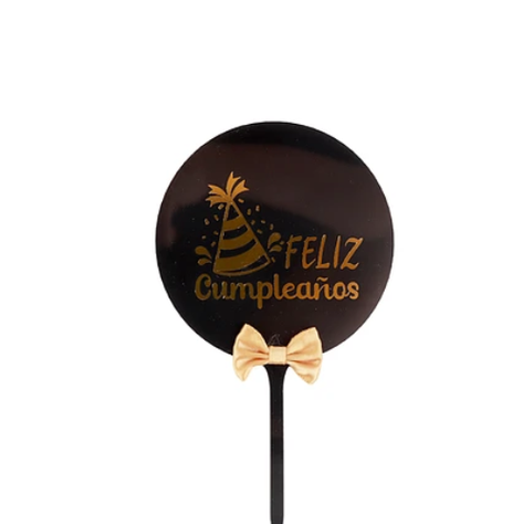 Topper Pastel Feliz Cumpleaños Negro Y Dorado 10x 16cm-1