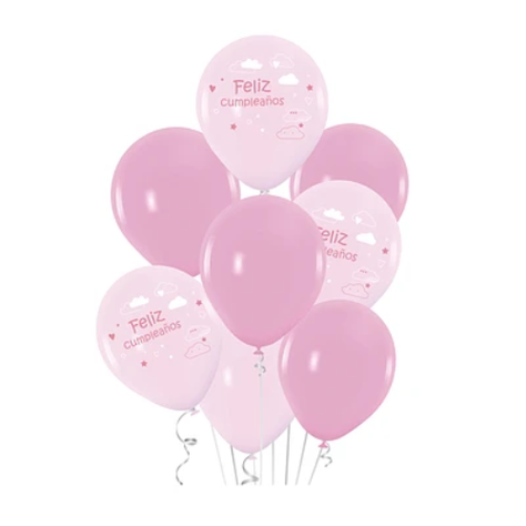 Set De Globos De Látex Nube Feliz Cumpleaños Rosa 8 Pcs-0