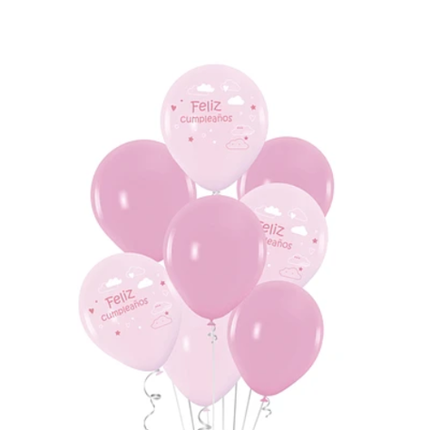 Set De Globos De Látex Nube Feliz Cumpleaños Rosa 8 Pcs-1