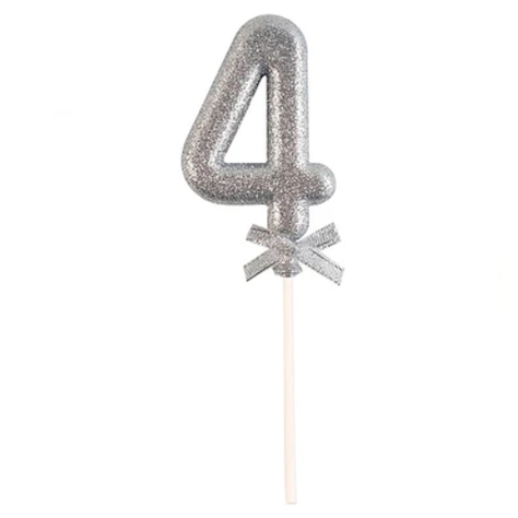 Topper N.º 4 Color Plata Glitter 18cm-0